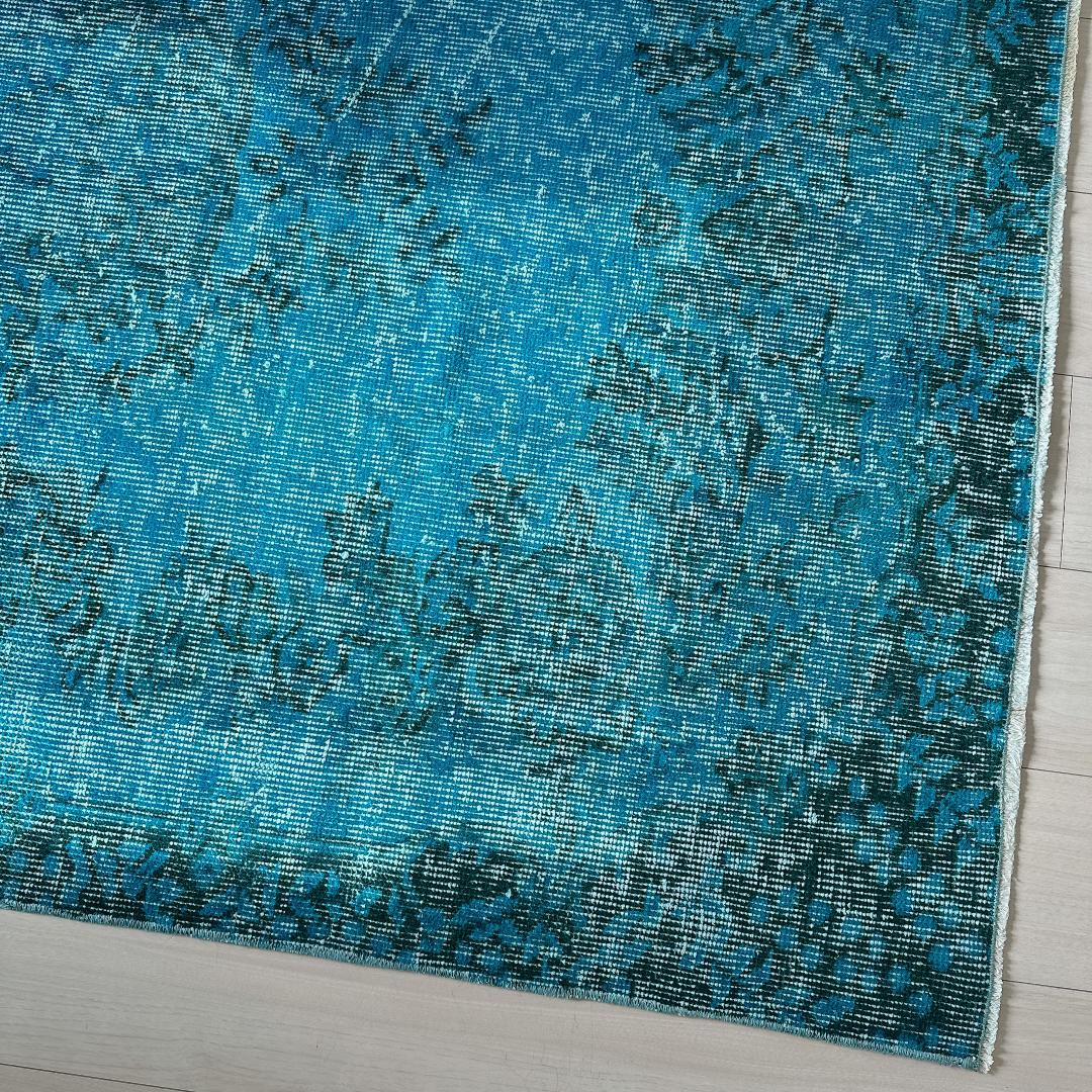 トルコ ヴィンテージラグ A56 ターコイズブルー コバルトブルー オーバーダイ