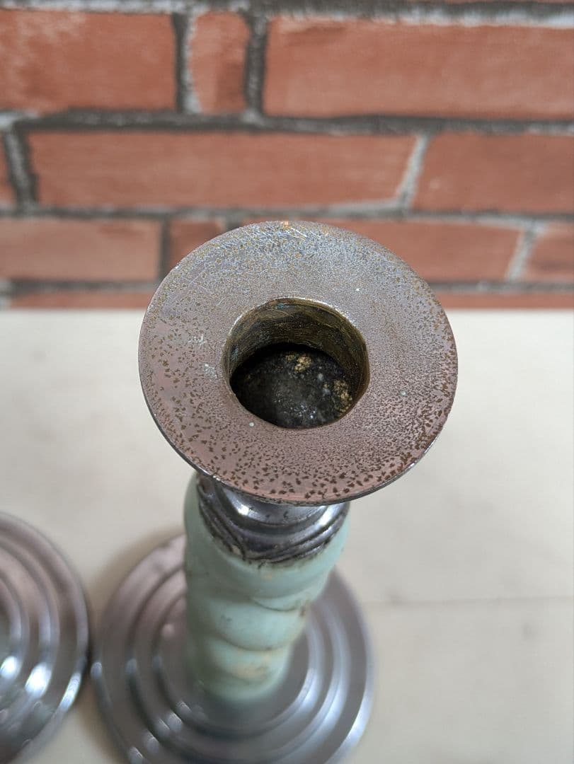 イギリス アンティーク 木製 キャンドルスタンド ペア