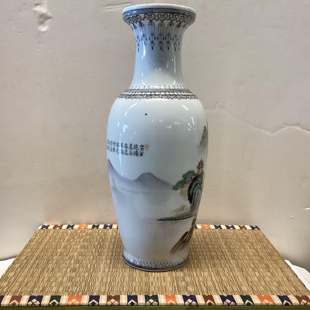 中国山水画 陶器 花瓶 2点セット