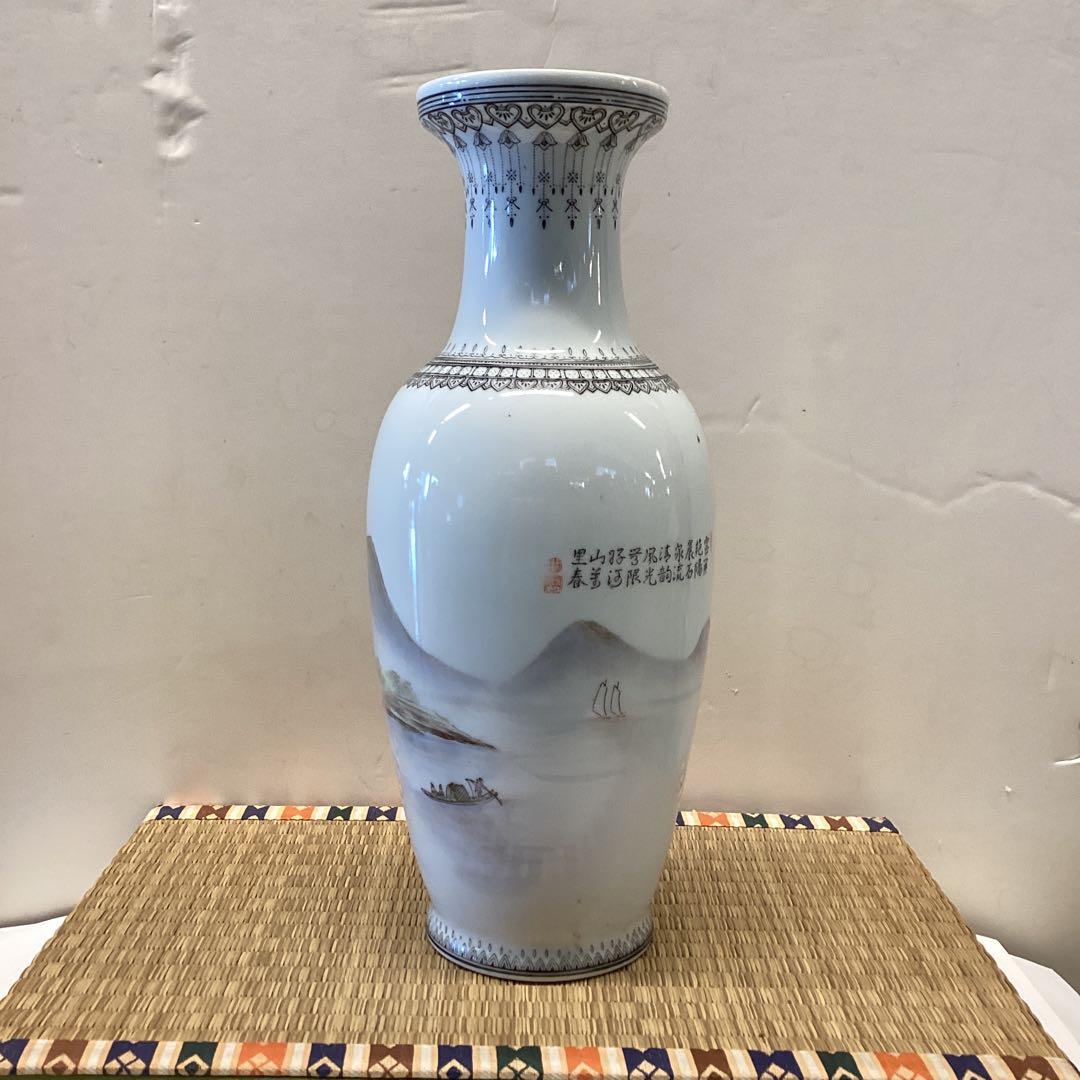 中国山水画 陶器 花瓶 2点セット
