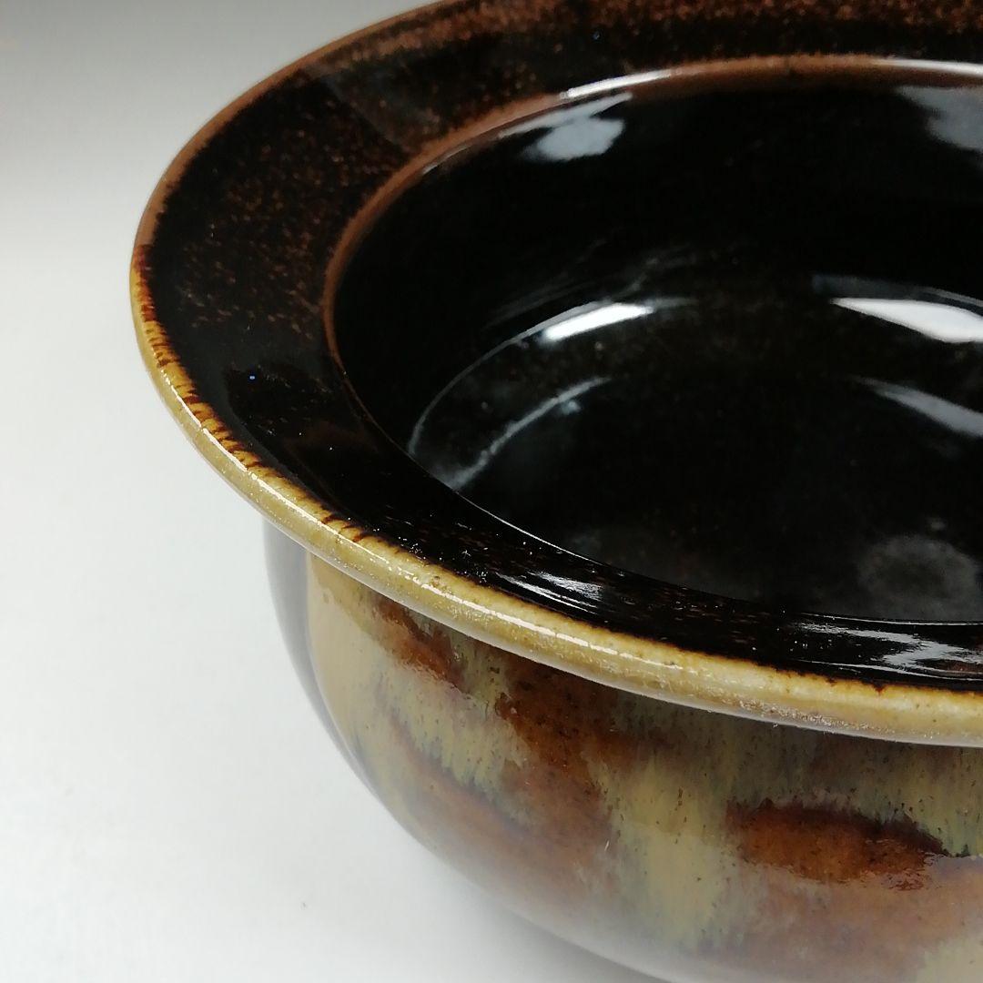 Ｗ１５６　建水　『膳所焼』『エフゴ　建水』『淡海ぜぜ陽炎園 造』　共箱　茶道具