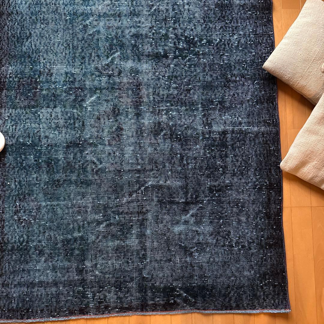 貴重110×198 デニムブルー藍色オーバーダイ　トルコヴィンテージラグ