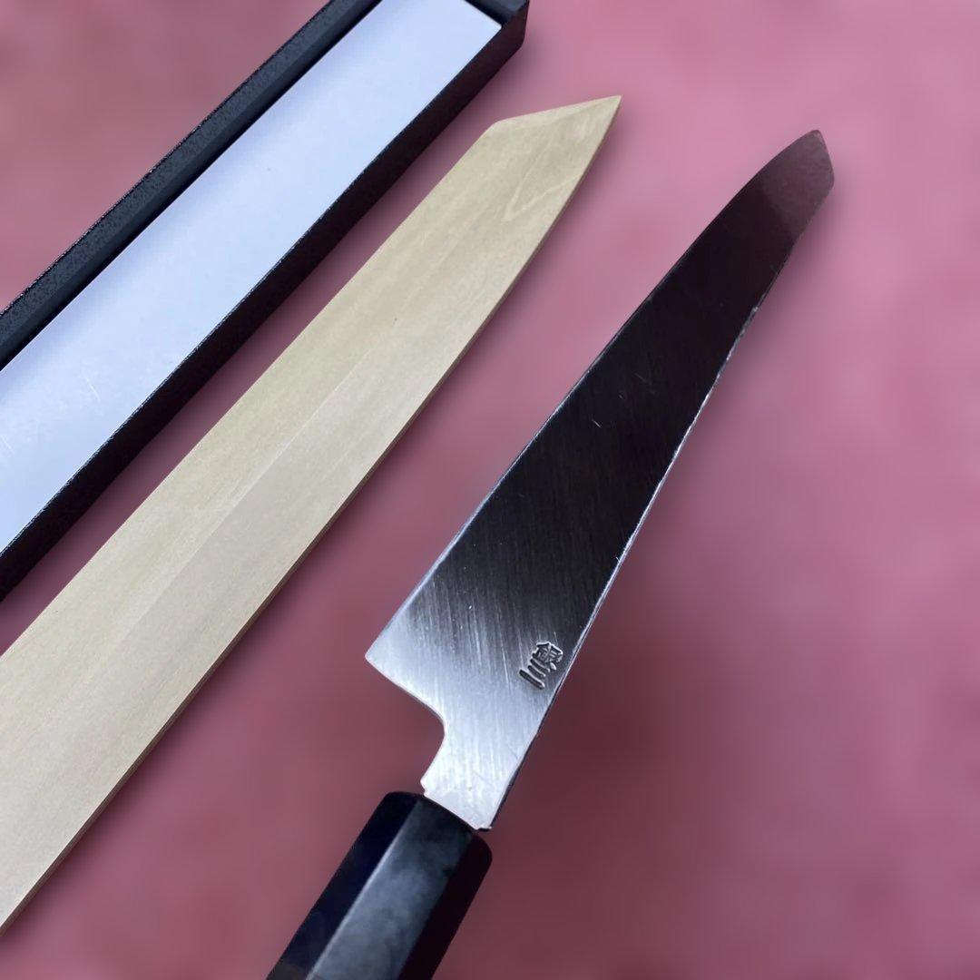 銀三　勘所切付柳刃包丁　300㎜ 尺0寸鞘付き