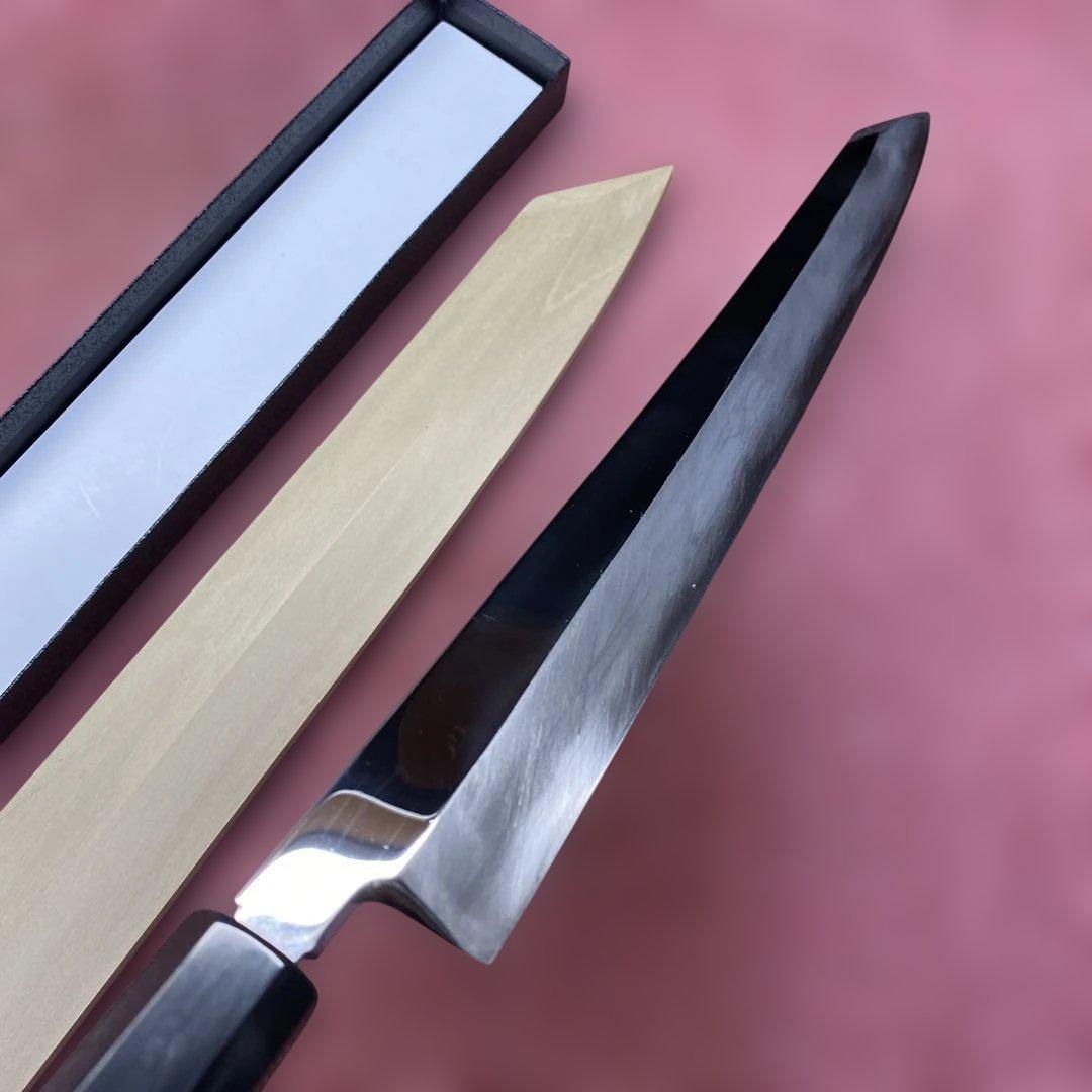 銀三　勘所切付柳刃包丁　300㎜ 尺0寸鞘付き