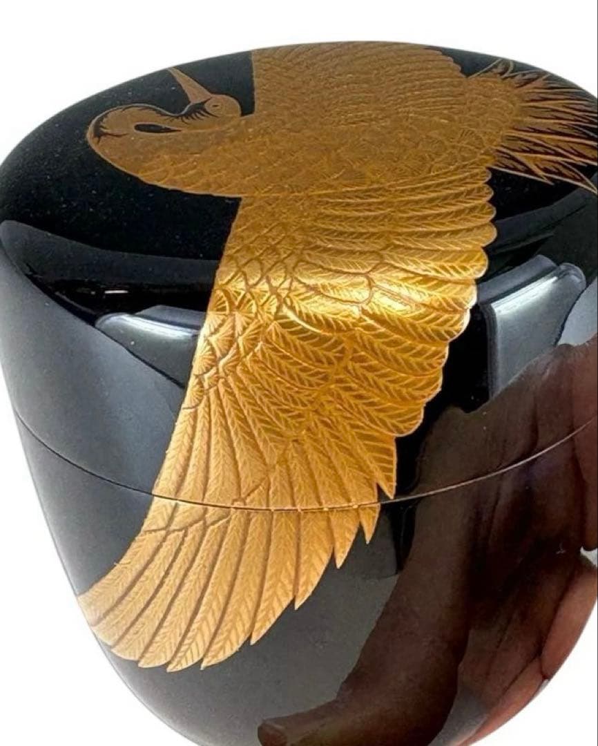 【中古品】平安宗章造　鶴蒔絵大棗（共箱）