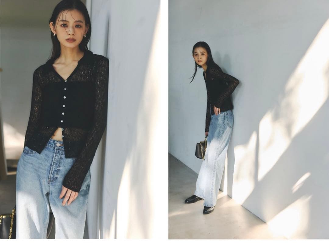 ウールレースポロニットトップス