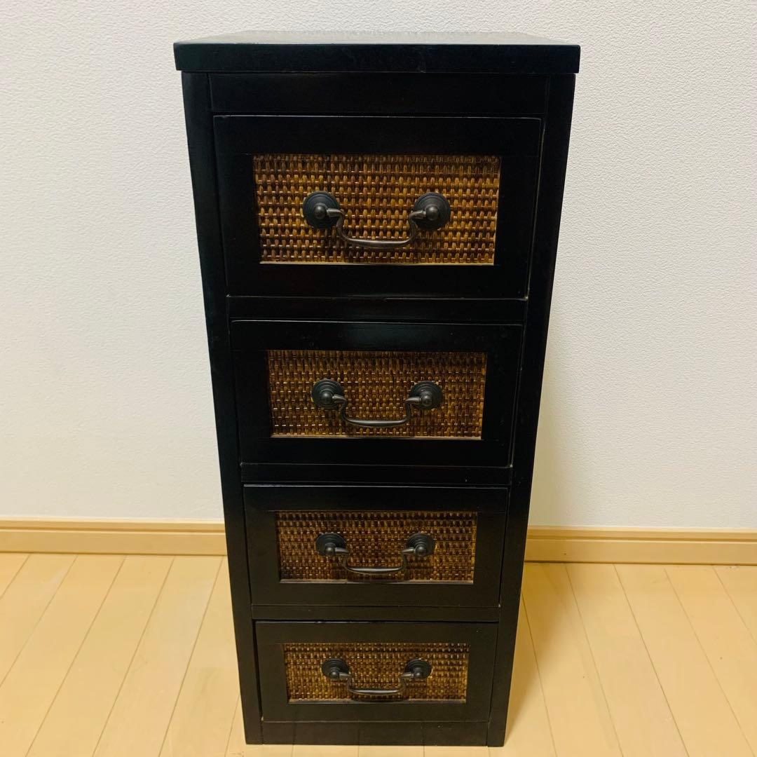 アジアン家具　籐 ラタン 木枠4段チェスト 引き出し 収納 タンス 花台　電話台