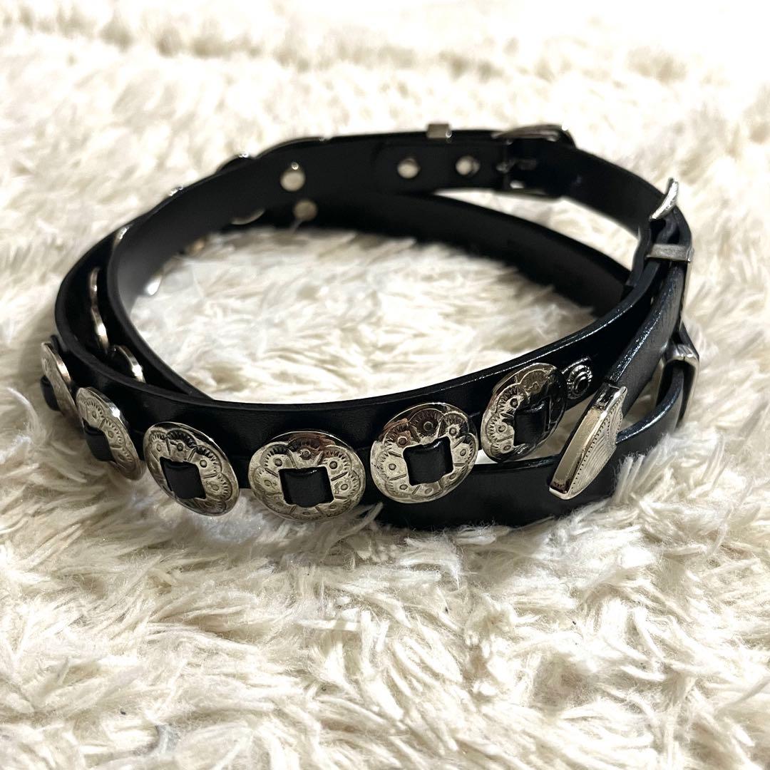 【未使用級】トーガビリリース ダブルバックル コンチョ ベルト レザー ブラック