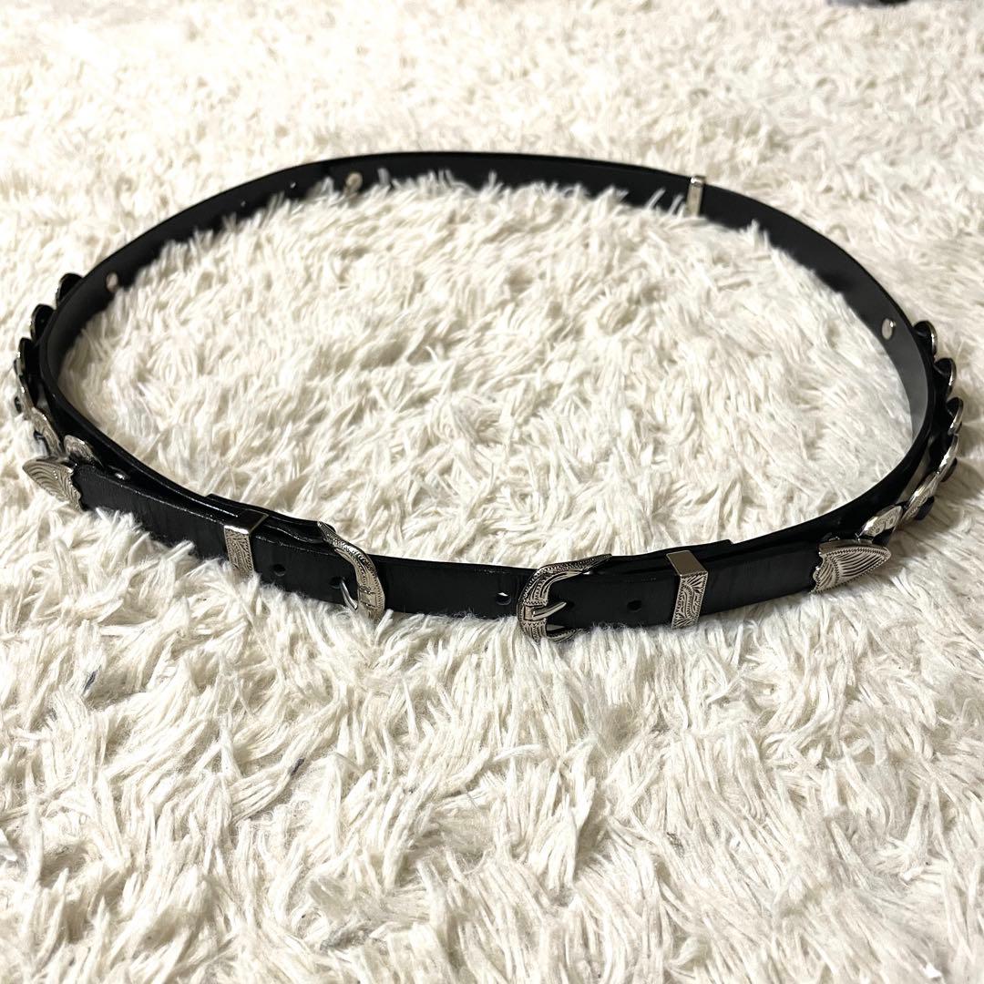 【未使用級】トーガビリリース ダブルバックル コンチョ ベルト レザー ブラック