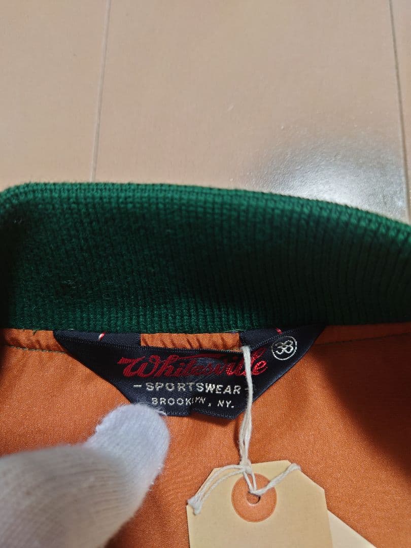 値下げ　WHITES VILLE　スタジャン　ナイロン　グリーン　38 新品　M