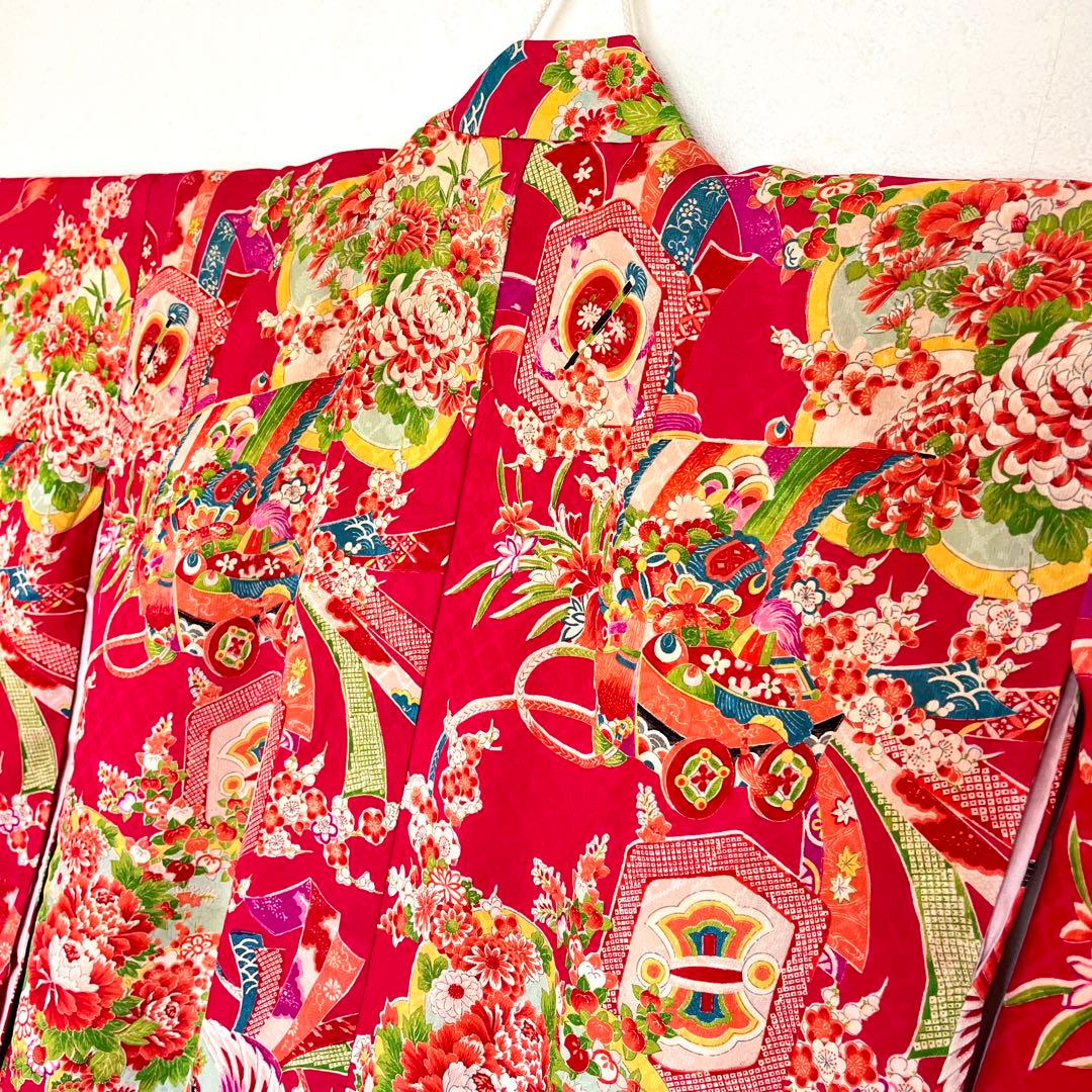 正絹 アンティーク着物 レトロ着物 ☆宝船 鶴丸 おめでたいがいっぱい 七五三