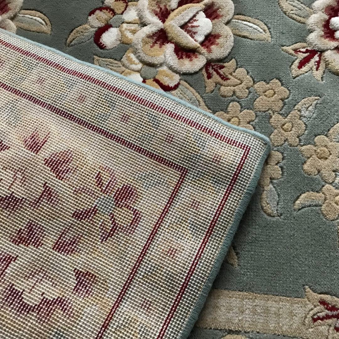 花柄 和風 ラグ ラグマット 段通 絨毯170×240cm グリーン