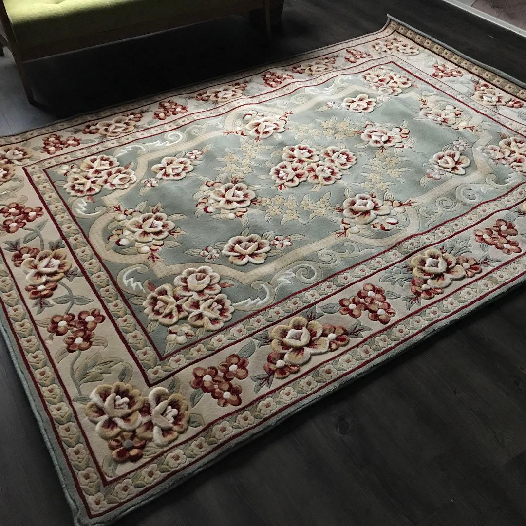 花柄 和風 ラグ ラグマット 段通 絨毯170×240cm グリーン