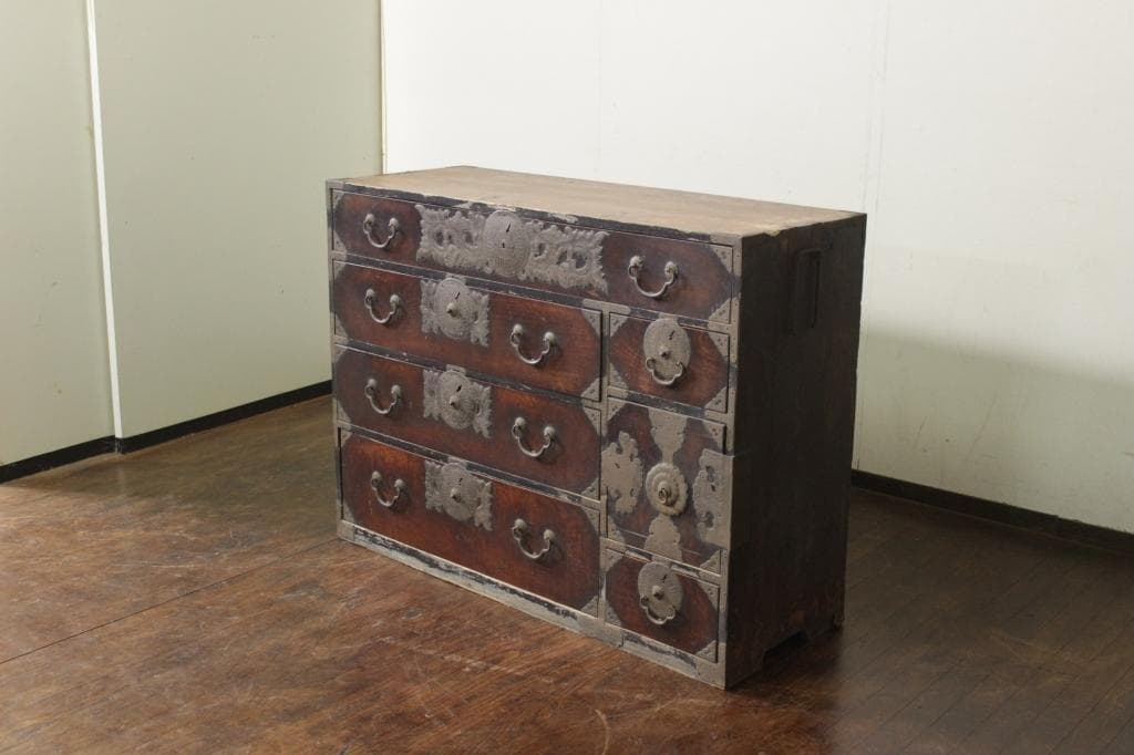 仙台箪笥 時代箪笥 欅 菊唐草 木瓜 金具 古家具 和箪笥 古道具 古民家 店舗