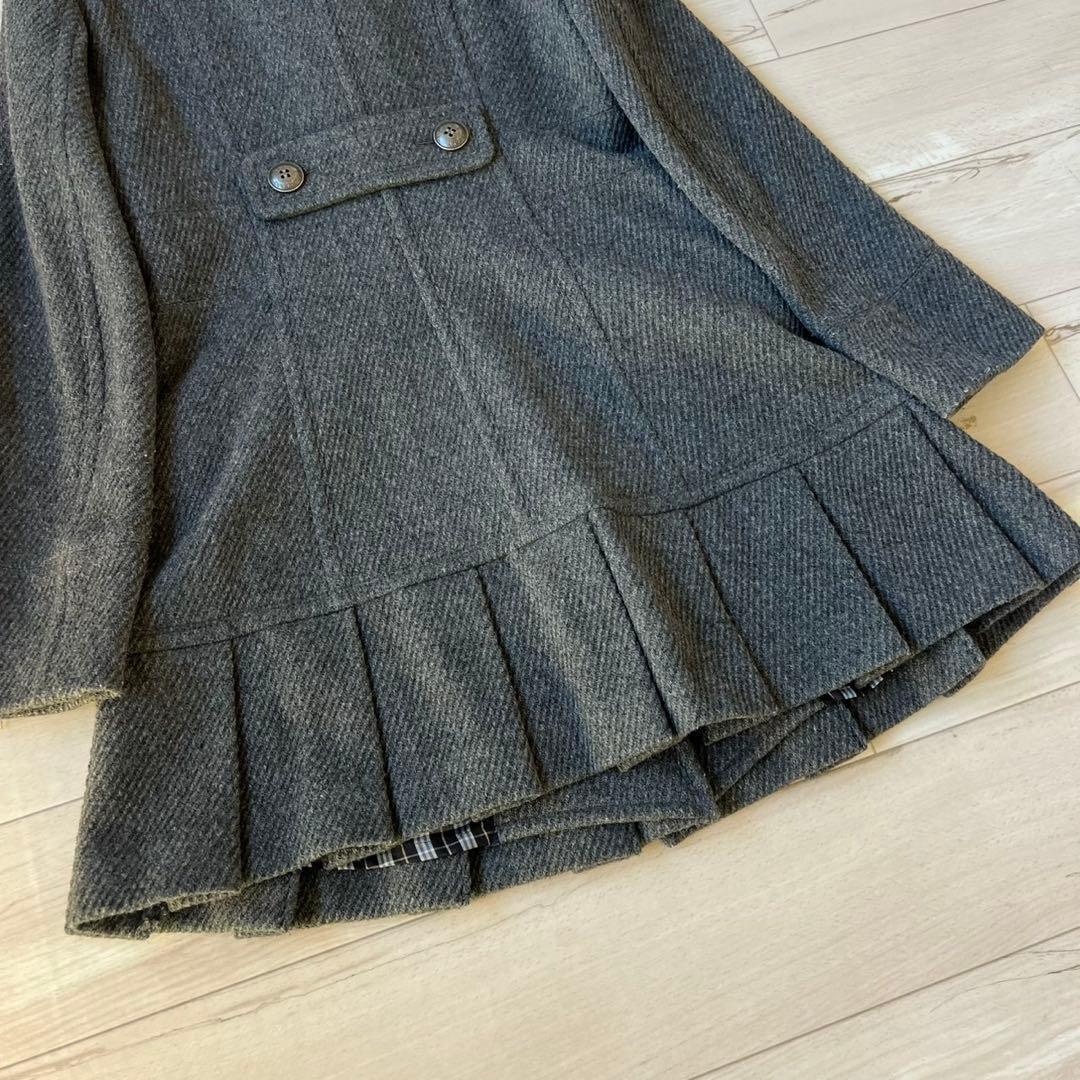 バーバリーブルーレーベル　ウールコート　ボタン　フリル　ロングコート　チェック
