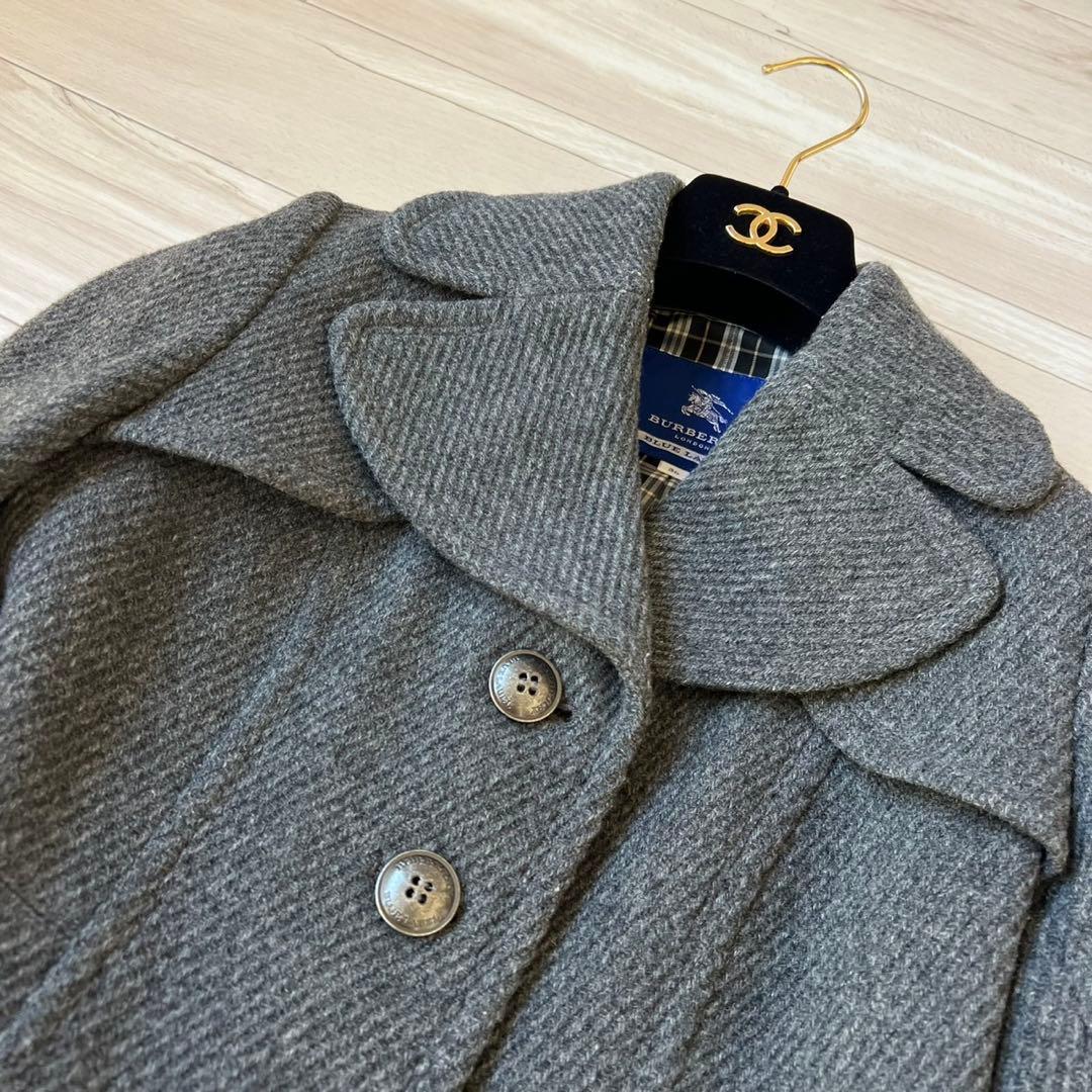 バーバリーブルーレーベル　ウールコート　ボタン　フリル　ロングコート　チェック