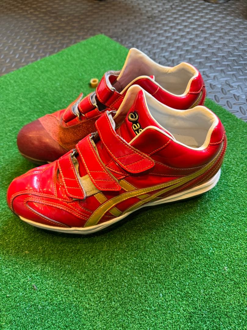 asics オーダースパイクシューズ レッド ベルクロ