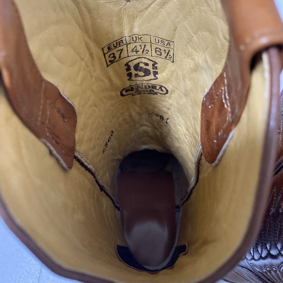 極美品 SENDORA ウエスタンブーツ 本革 刺繍 ブラウン 37 タグ付き