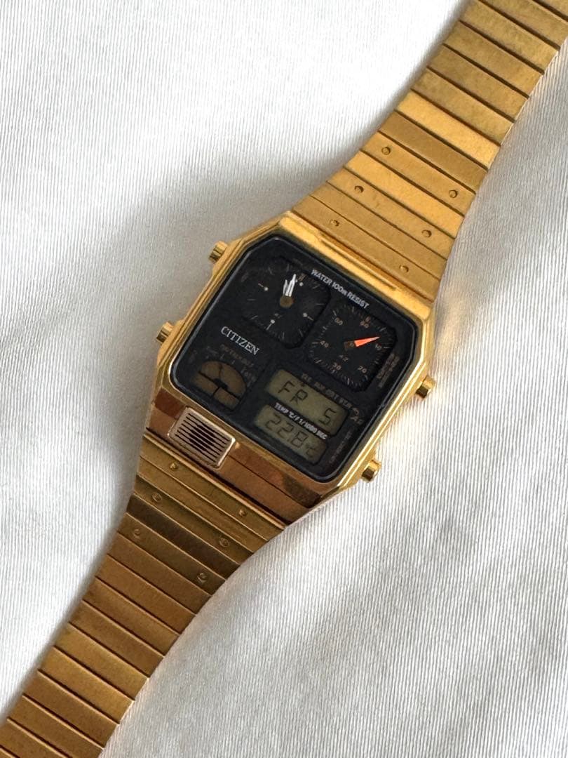 CITIZEN 8988-Q01920 アナデジテンプ 黒文字盤 腕時計