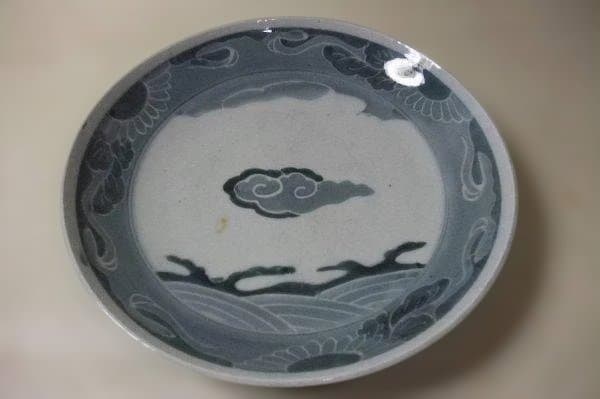 古伊万里 染付 雲文「冨貴長春」皿 時代物 逸品 古美術 江戸期