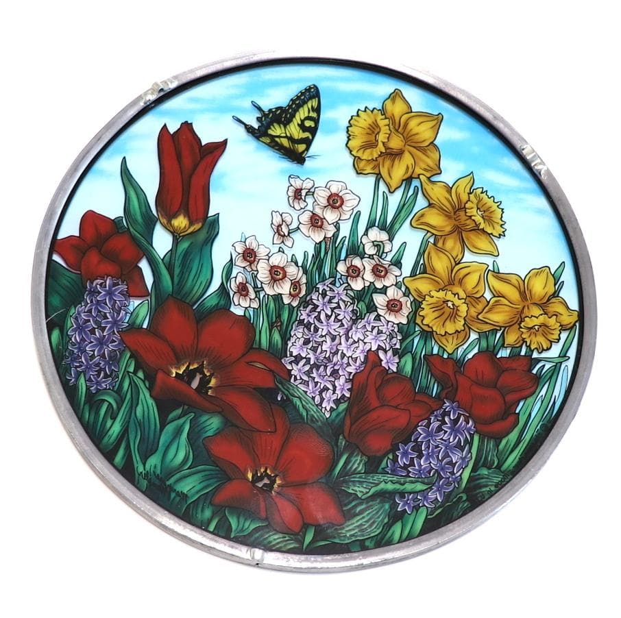 春の花 ヴィンテージ ステンドグラス マージョリン・バスティン 蝶々 バタフライ