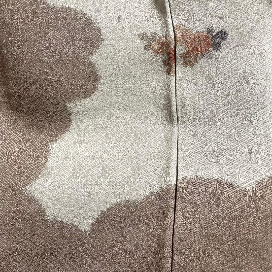 ⭐️ 西洞院辻が花　絞りの紬着物⭐️大脇一心　落款　作家物　グレー×白×薄ピンク