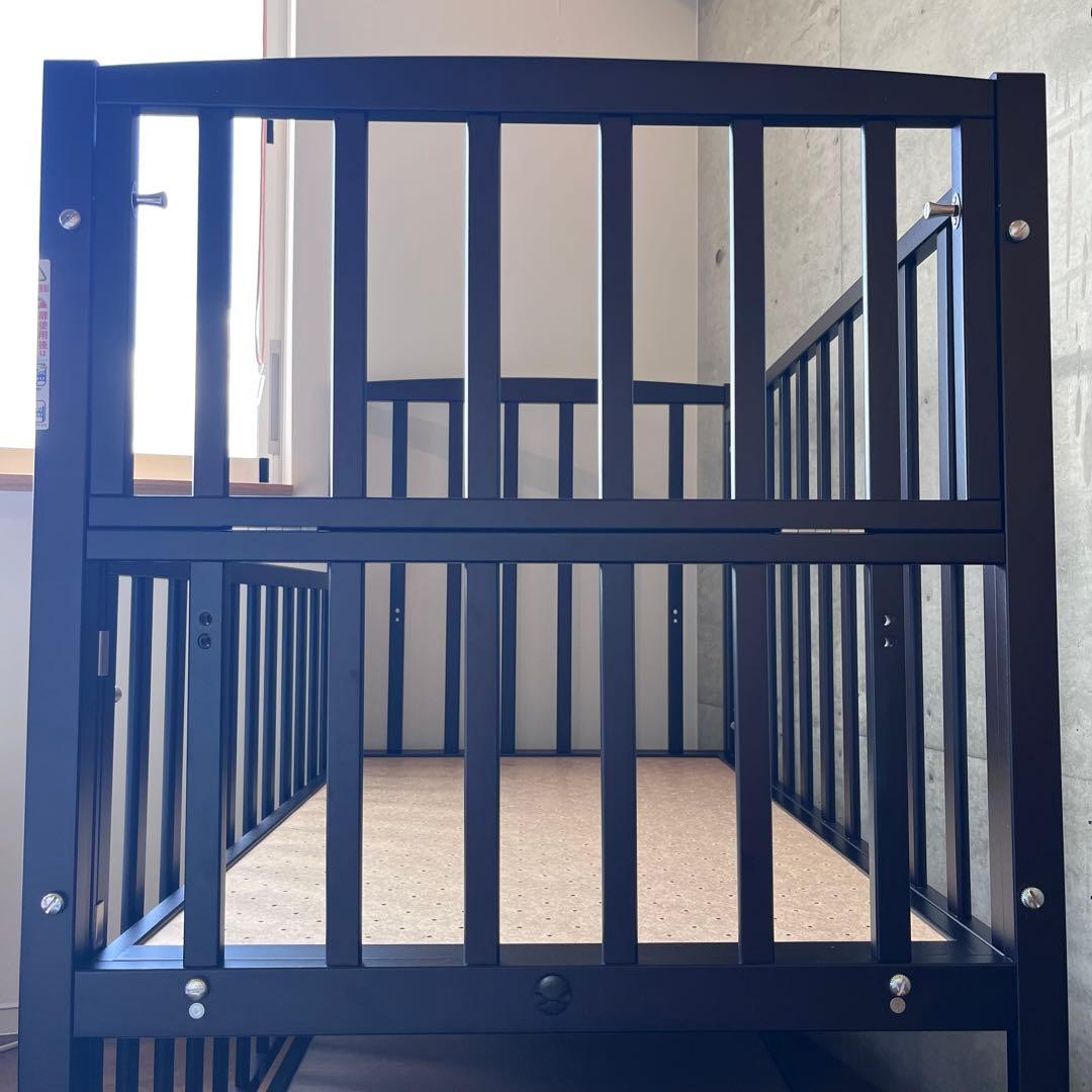 ヤマサキ　ベビーベッド　ツーオープン　ハイタイプ　標準サイズ　ダークブラウン