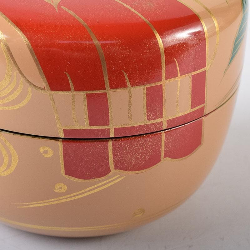 茶道具　山中塗　早見征一作　白漆　花筏蒔絵　平棗　共箱　V　8211