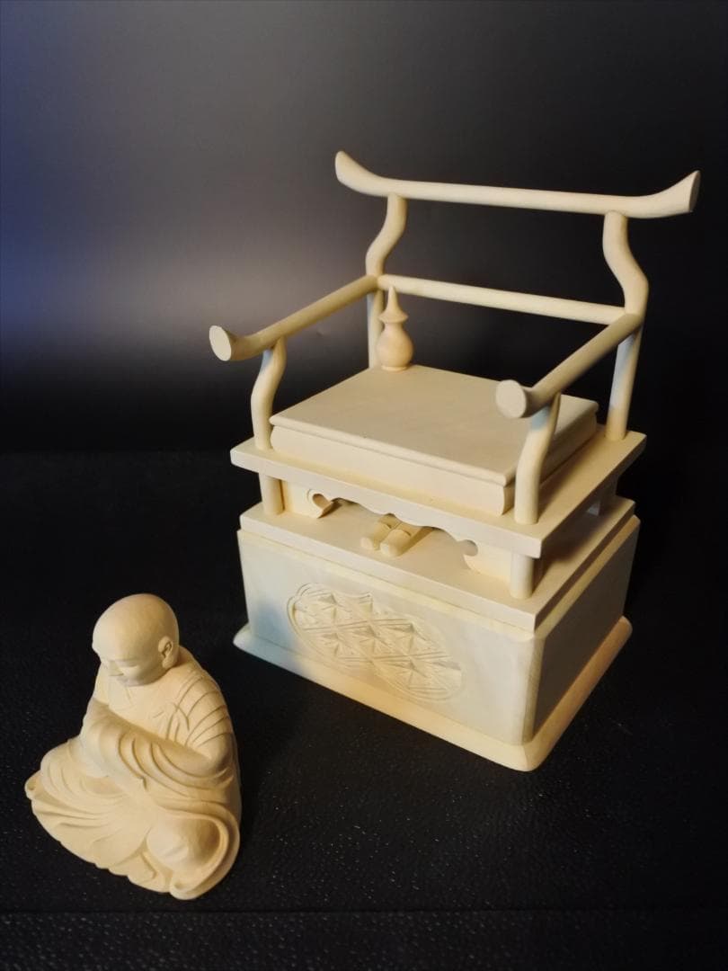 最終値下　【保管品】興教　柘植　台付　2号　仏像　木製　状態良好　495