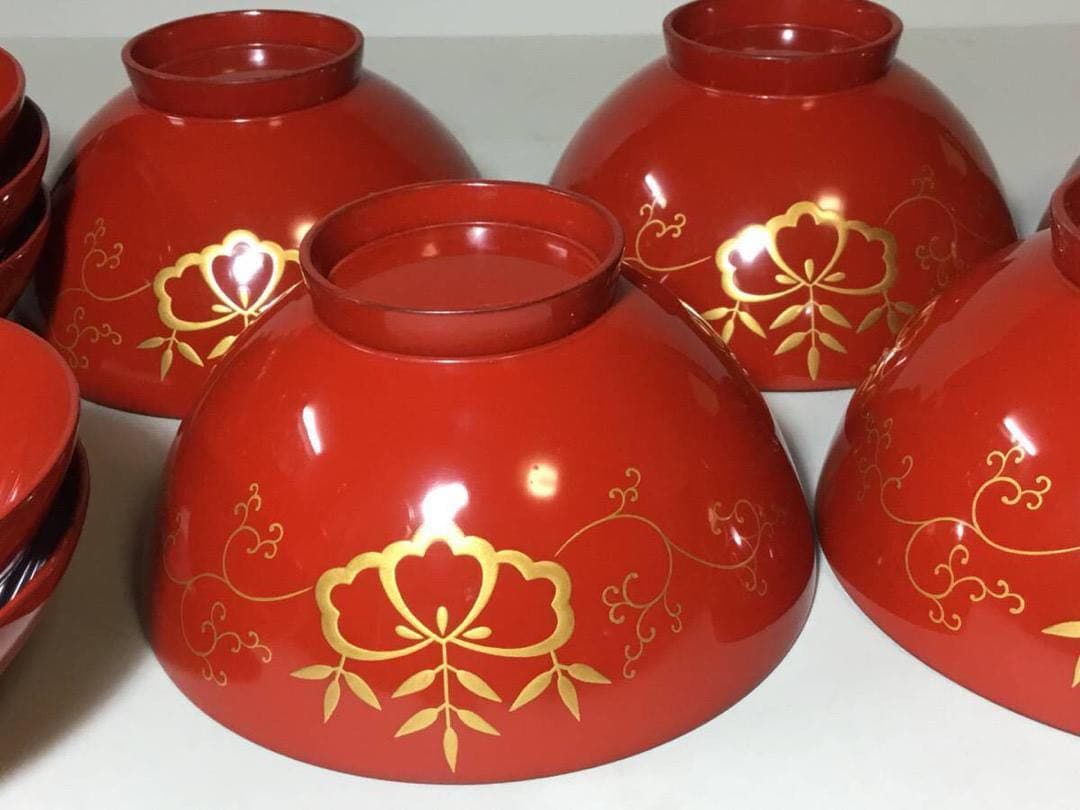 漆塗■ 吸い物椀 / ５客セット / 桐紋■伝統工芸 汁椀 木彫 和食器 漆器ー