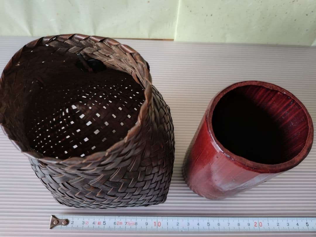 1 竹組篭　茶道具 唐物 篭 籠 掛花入 安藤竹良斎　共箱