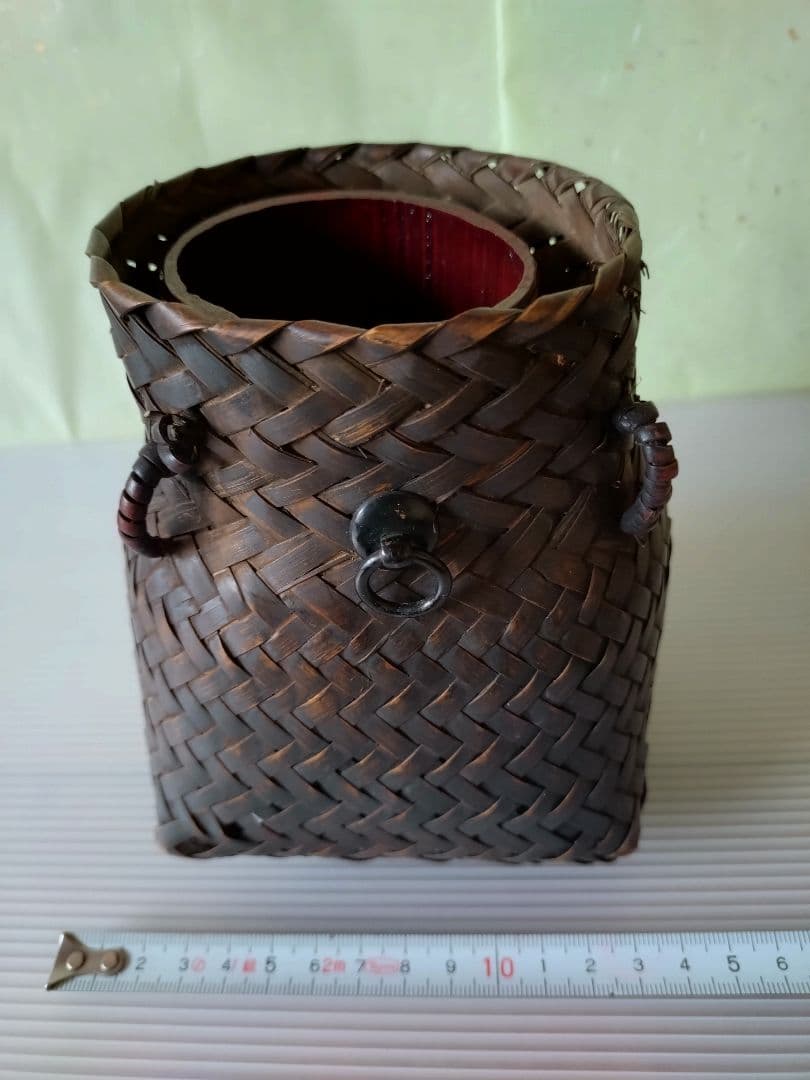 1 竹組篭　茶道具 唐物 篭 籠 掛花入 安藤竹良斎　共箱