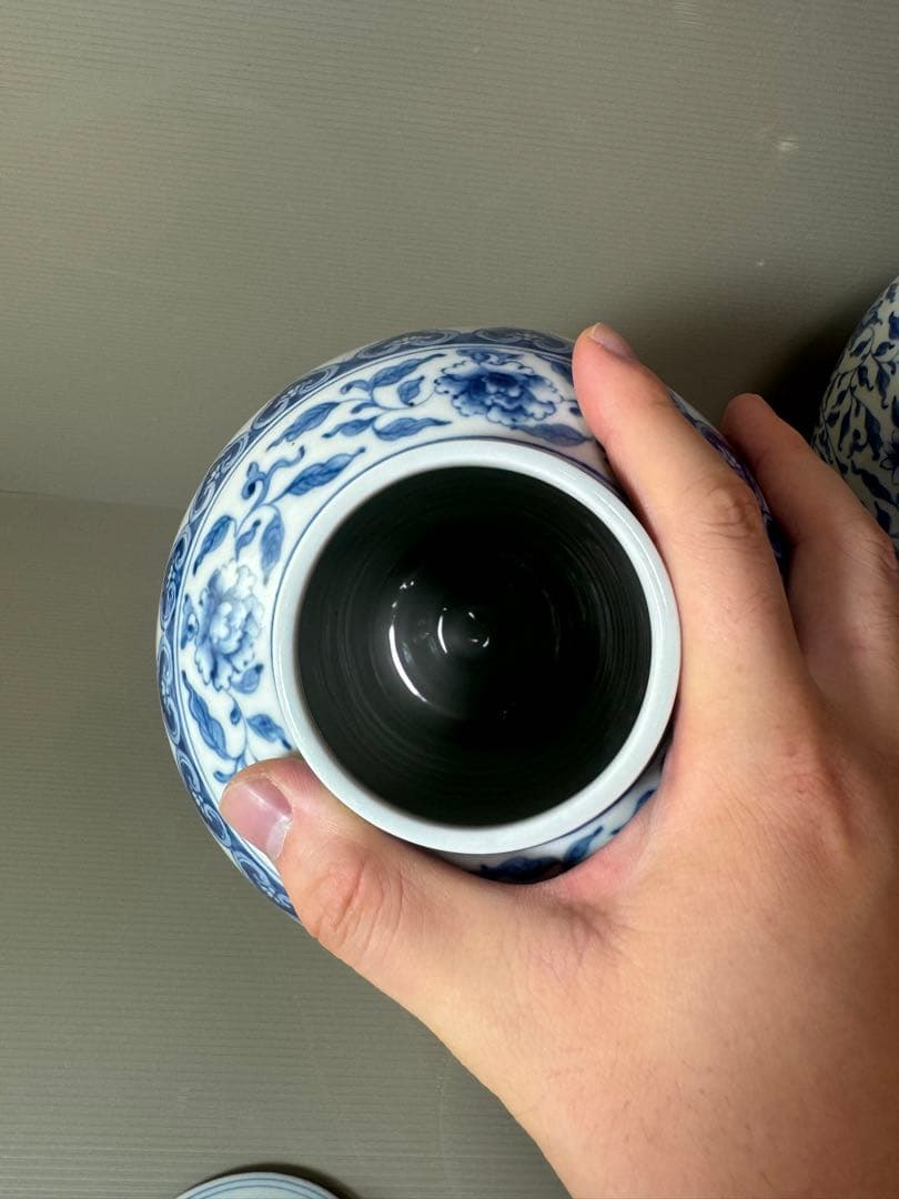 2739 中国骨董　乾隆年製銘　染付青花　沈香壷　2客　時代物