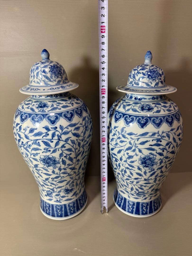 2739 中国骨董　乾隆年製銘　染付青花　沈香壷　2客　時代物