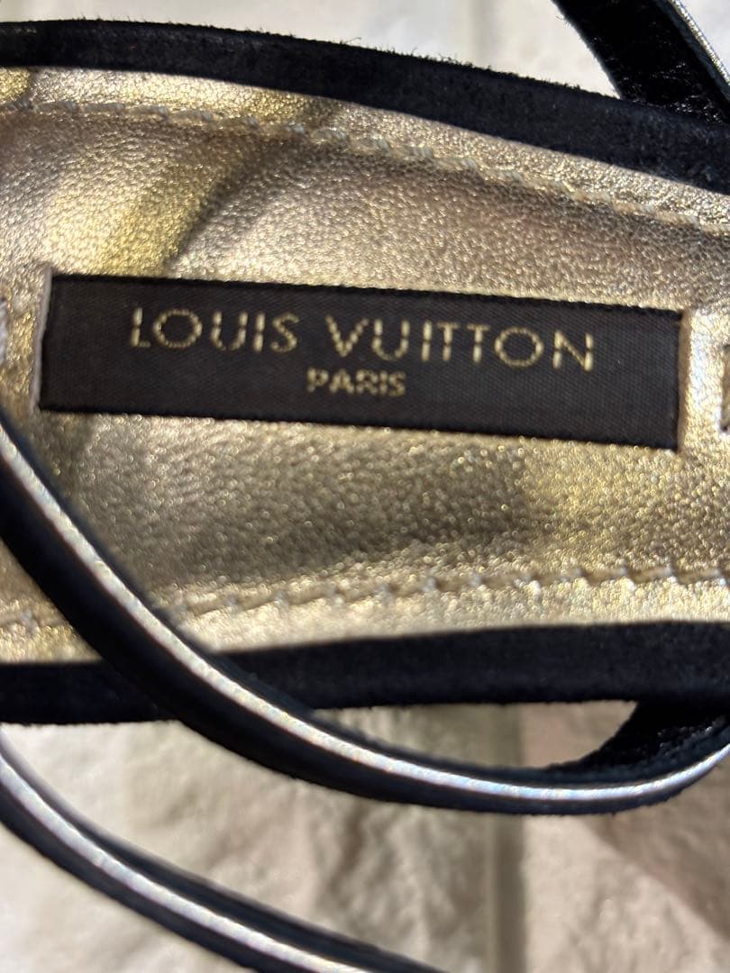 #ルイヴィトンエレガント ブラック スエードストラップヒールサンダル#38