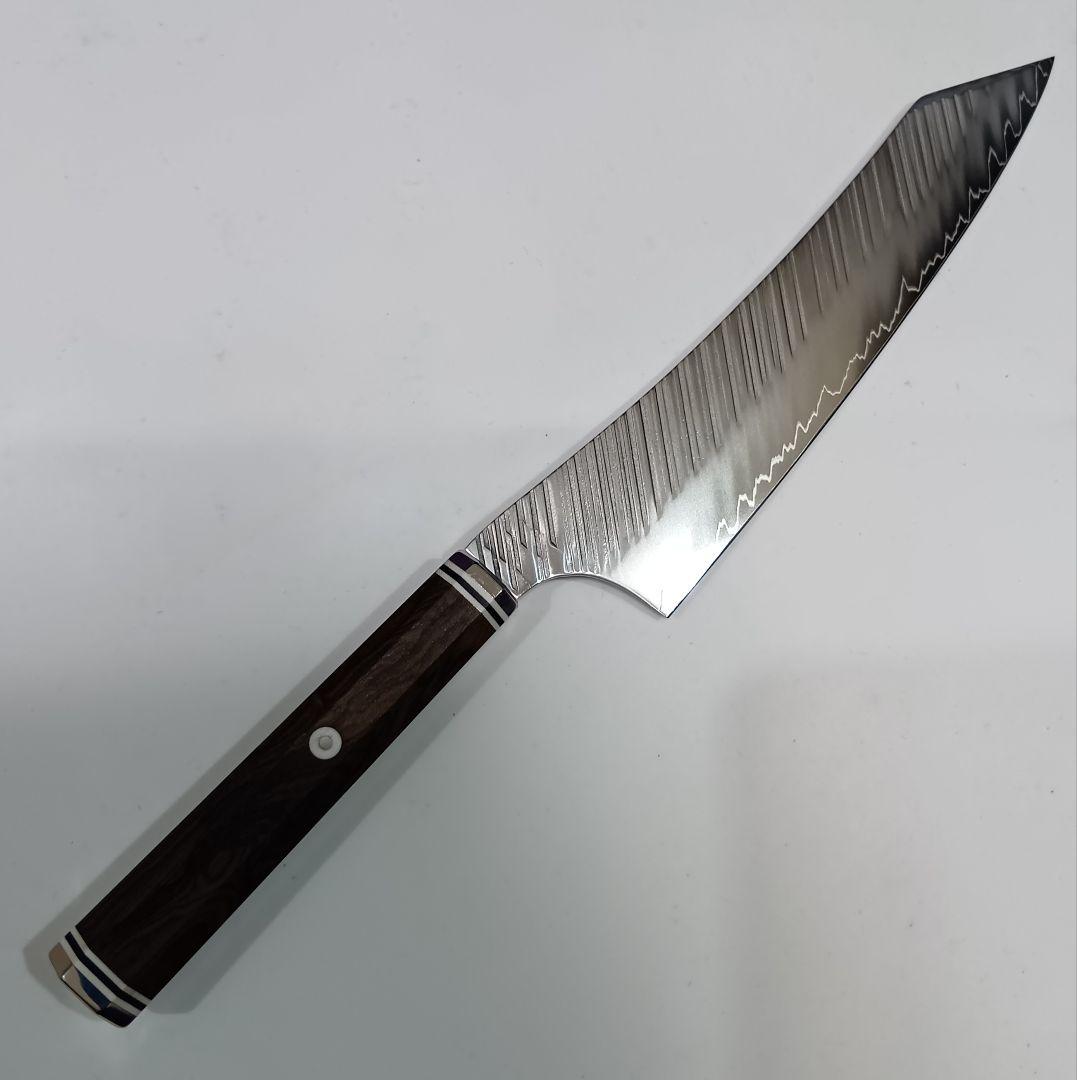 鬼反り切付型 V金10号 9層ダマスカス 牛刀 万能 包丁 24cm 黒檀八角柄