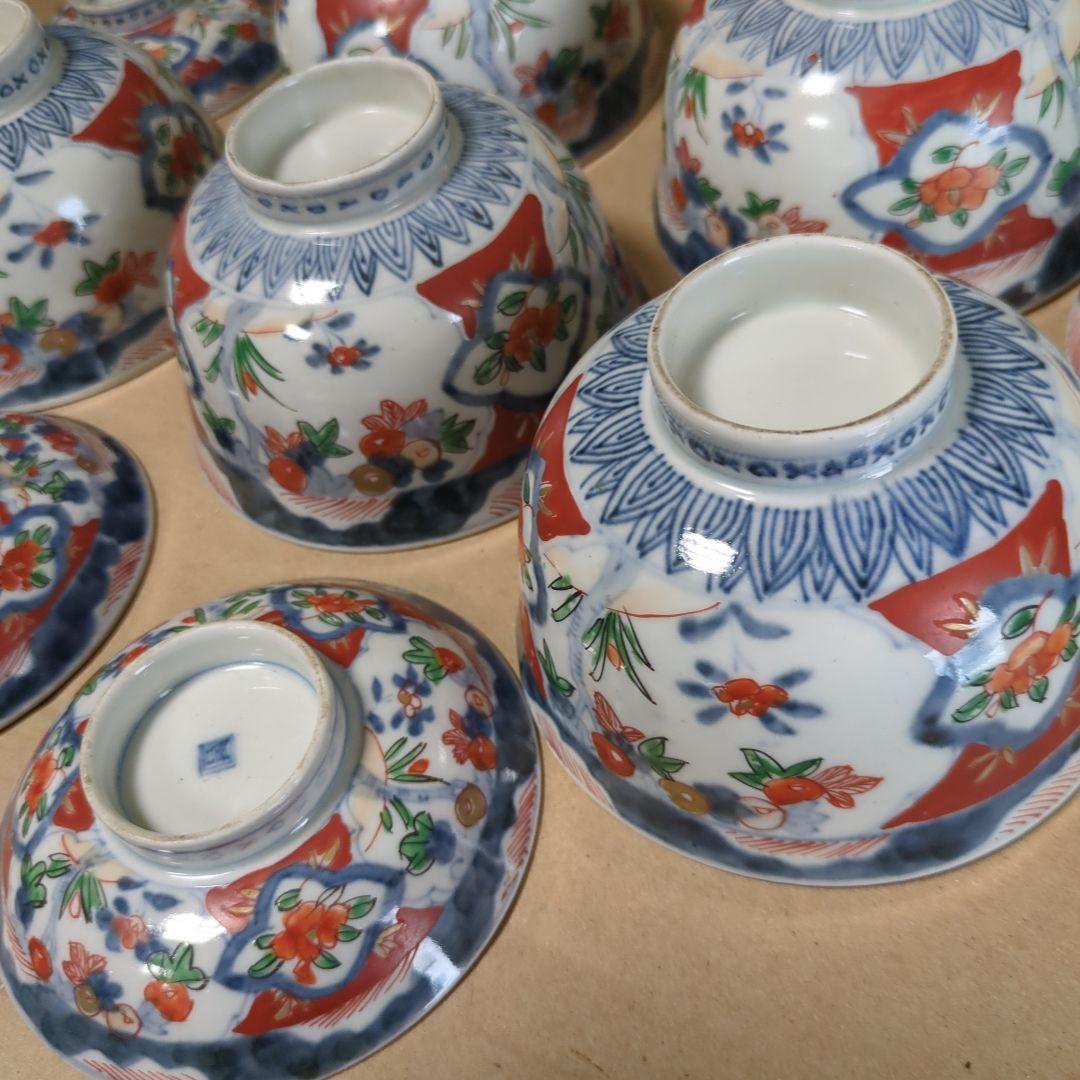 骨董 伊万里 古伊万里 蓋茶碗 色絵 煮物碗 飯碗 　アンティーク　5つ