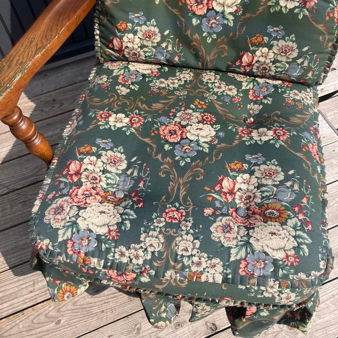 ヴィンテージ 飛騨産業 キツツキ 木製フレーム 花柄2人掛けソファー セパレート