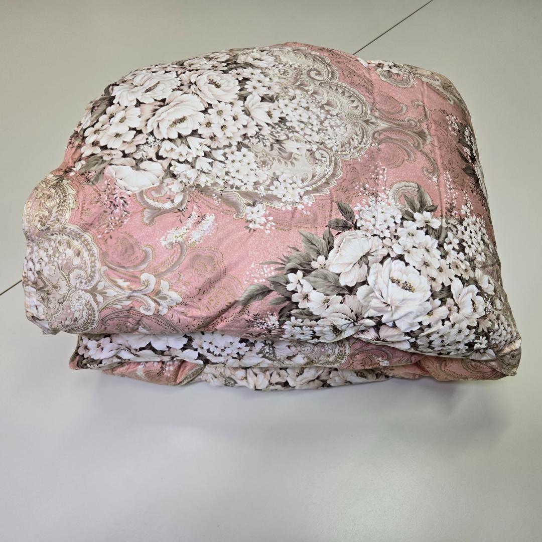 ダウンケット、シングル、羽毛、肌布団、合掛け布団、花柄ピンク掛け布団、汚れあり、