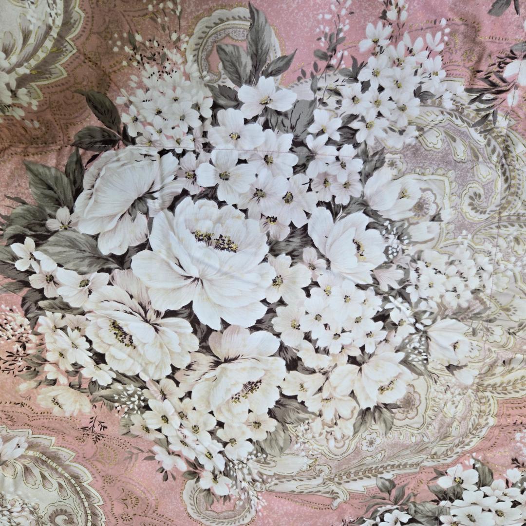 ダウンケット、シングル、羽毛、肌布団、合掛け布団、花柄ピンク掛け布団、汚れあり、