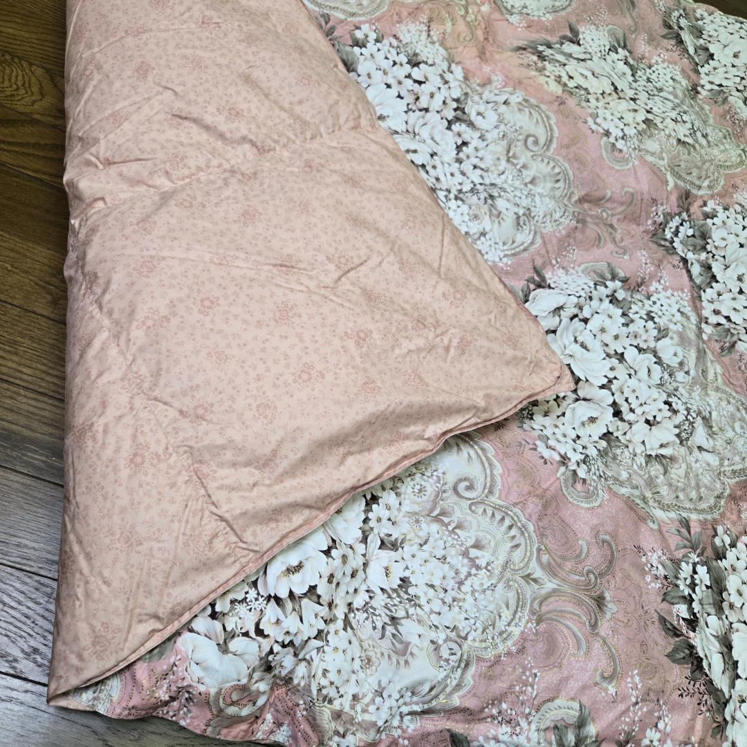 ダウンケット、シングル、羽毛、肌布団、合掛け布団、花柄ピンク掛け布団、汚れあり、