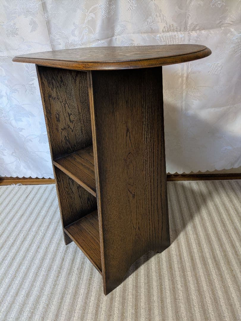 木製オーバル型3段棚 　イギリスアンティーク　ダークブラウン