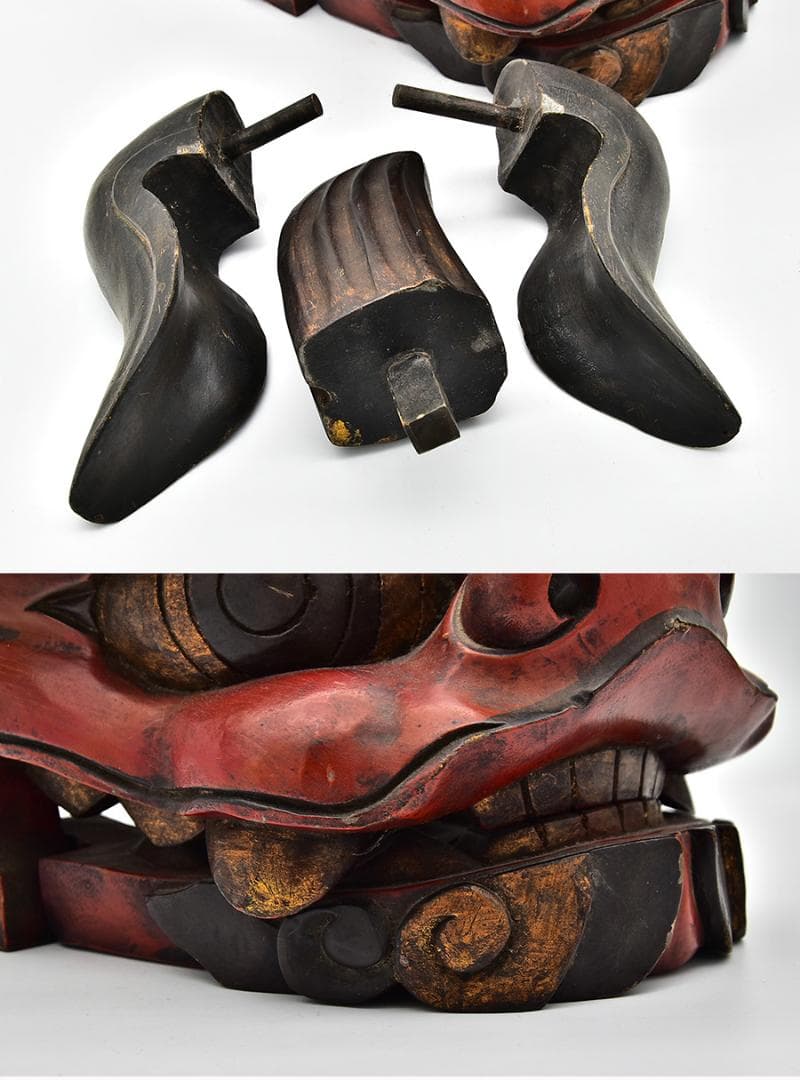 獅子頭 木彫り 飾り獅子頭 高さ約40cm 横約60㎝ 木彫 置物