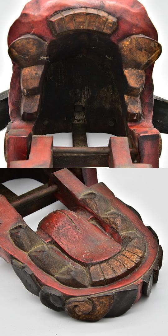 獅子頭 木彫り 飾り獅子頭 高さ約40cm 横約60㎝ 木彫 置物