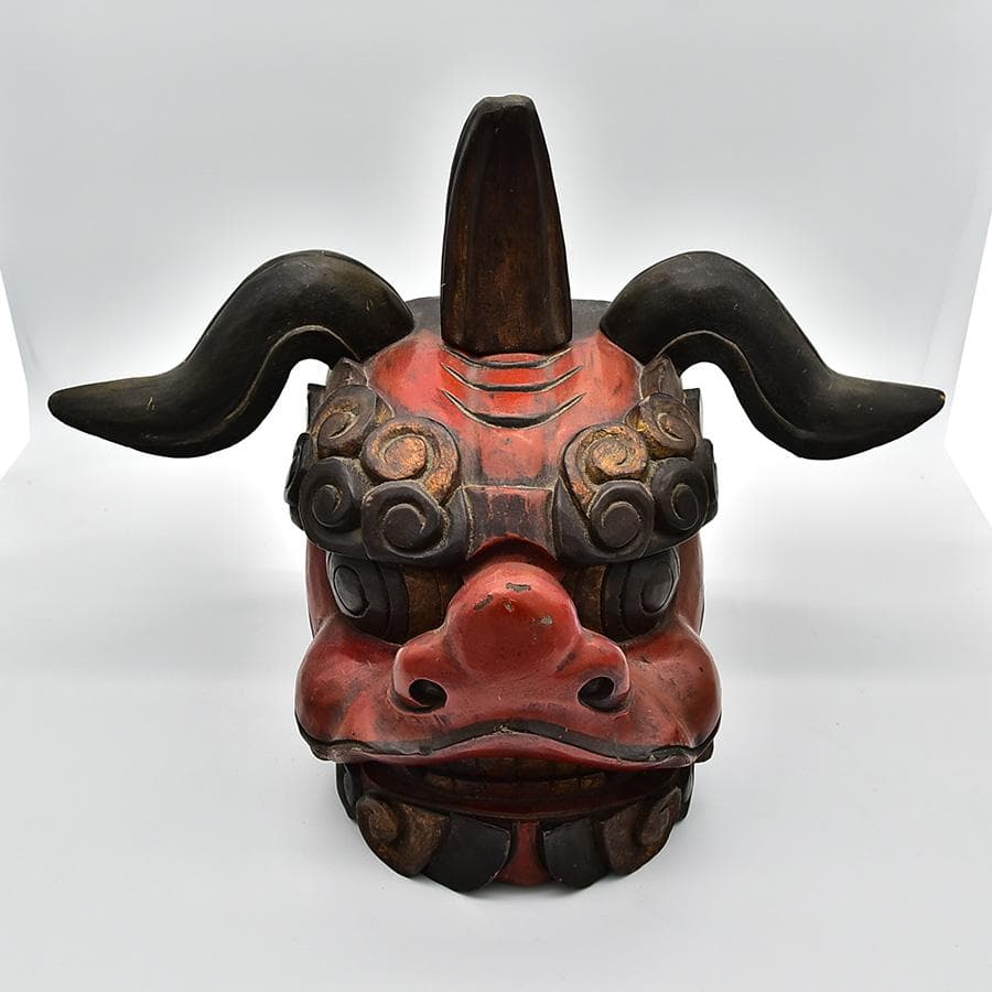 獅子頭 木彫り 飾り獅子頭 高さ約40cm 横約60㎝ 木彫 置物