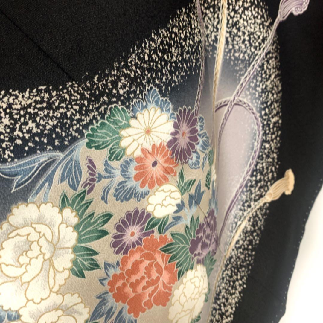 美品　正絹 黒留袖　4点フルセット 鳳凰　袋帯　結婚式　比翼仕立て　五つ紋