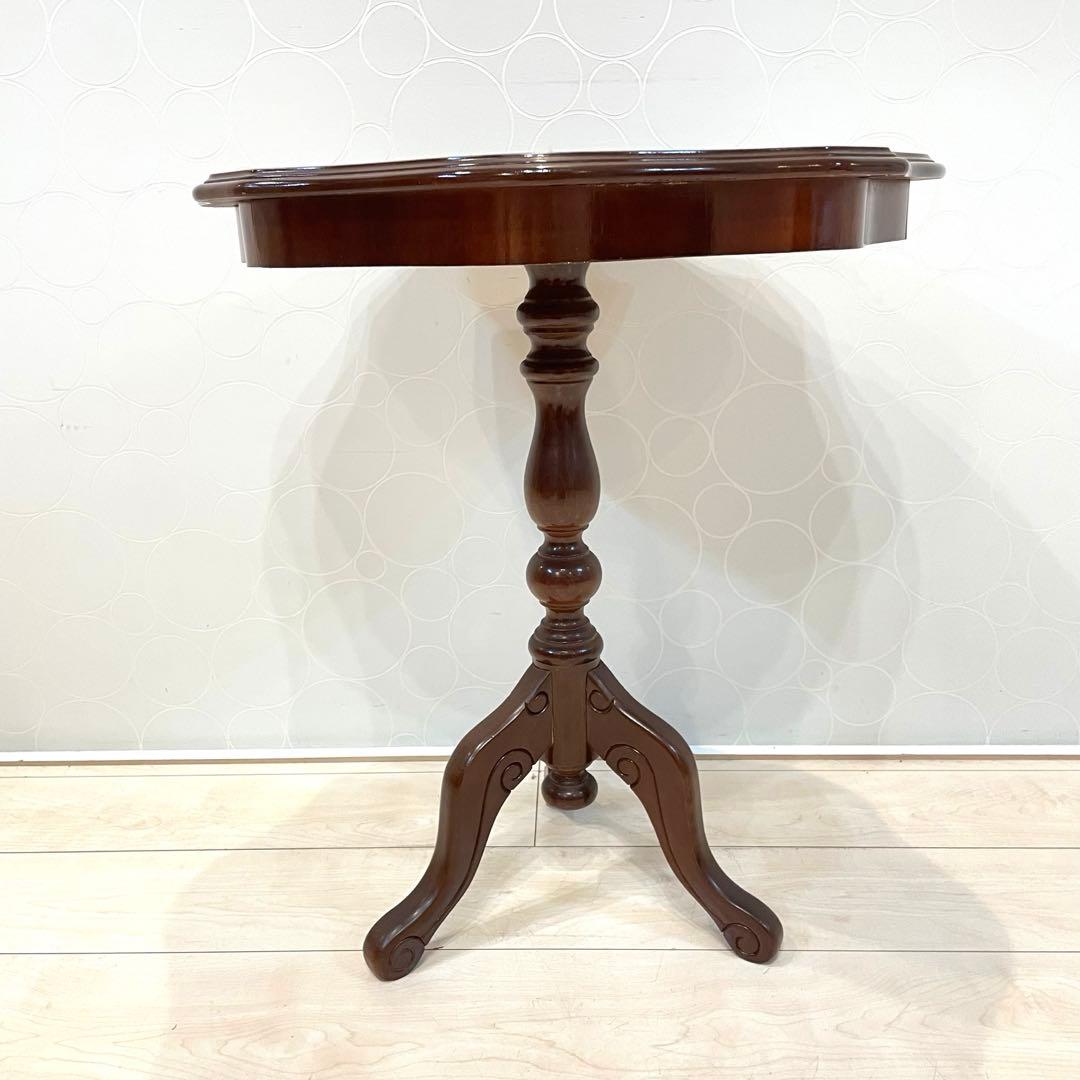 アンティーク調 サイドテーブル 花台 象嵌 天然木 クラシック 丸テーブル