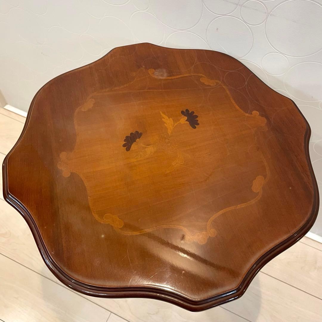 アンティーク調 サイドテーブル 花台 象嵌 天然木 クラシック 丸テーブル