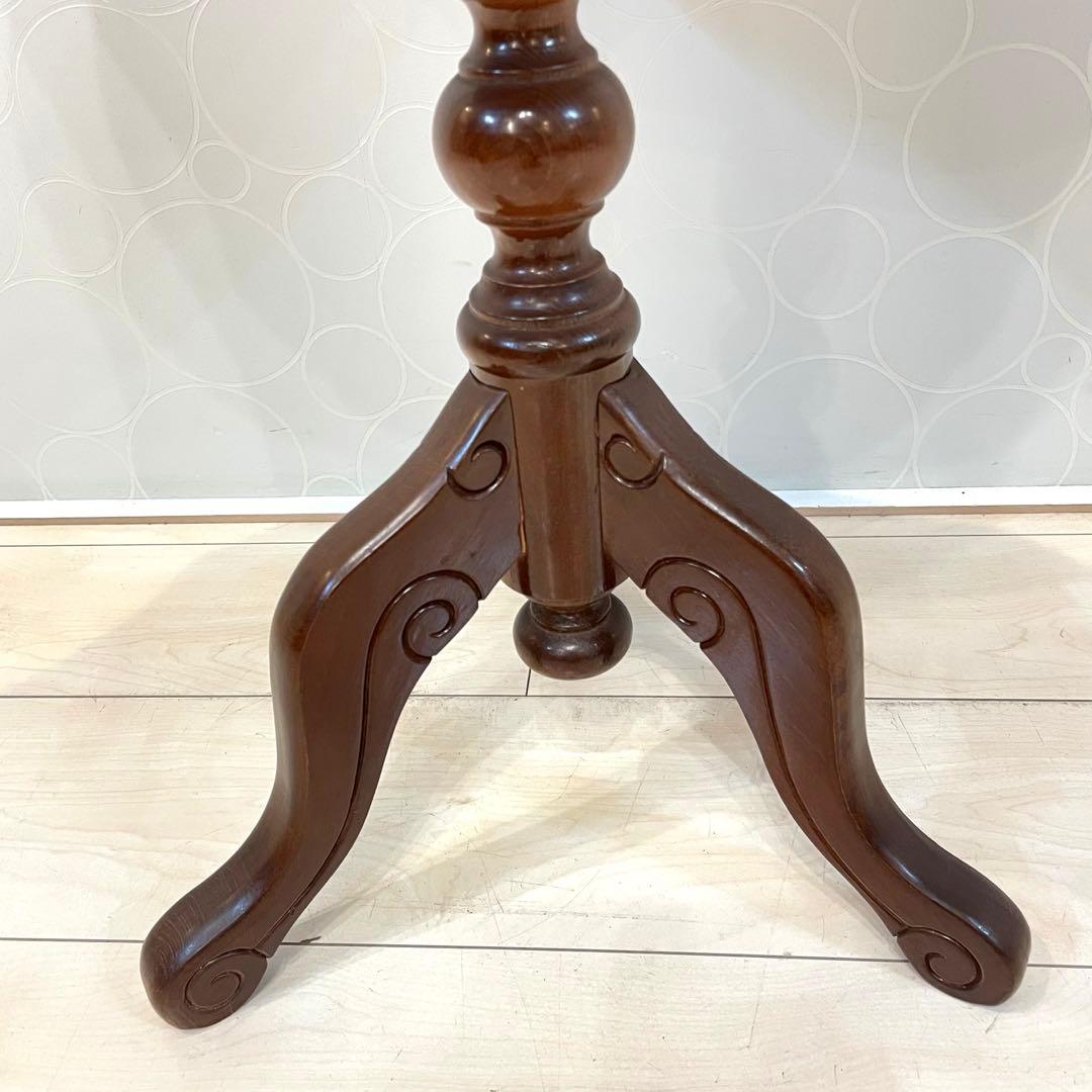 アンティーク調 サイドテーブル 花台 象嵌 天然木 クラシック 丸テーブル