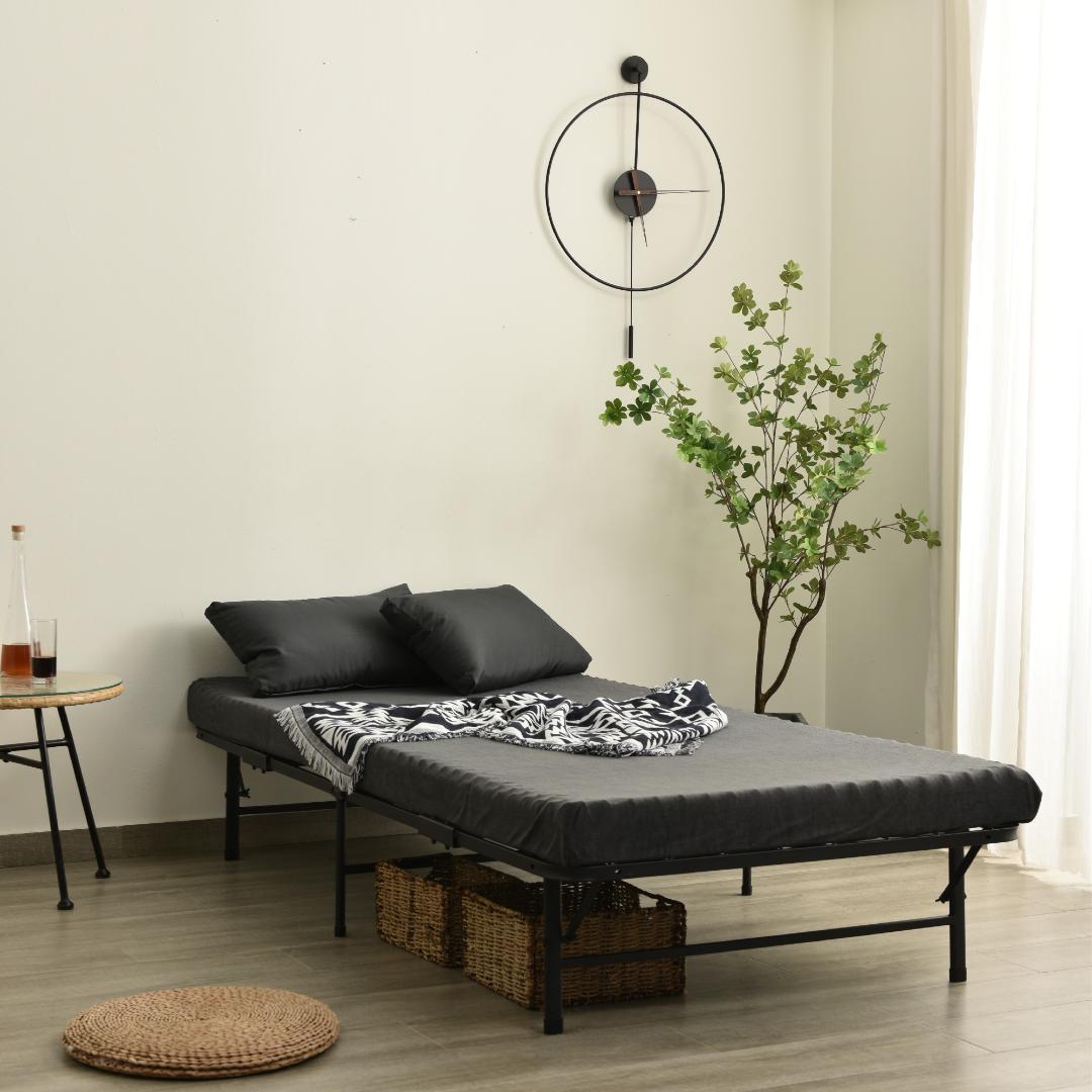 限定価格！パイプベッド 折りたたみベッド シングル 組立簡単 （S）BLACK